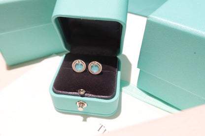 [Hevara Jewelry]TURQUOISE CIRCLE WHITE GOLD EARRINGS
