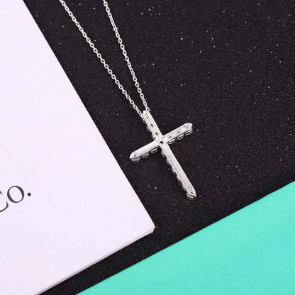 [Hevara Jewelry]MOISSANITE STONE CROSS PENDANT NECKLACE SIMULATED DIAMOND CROSS CHOKER