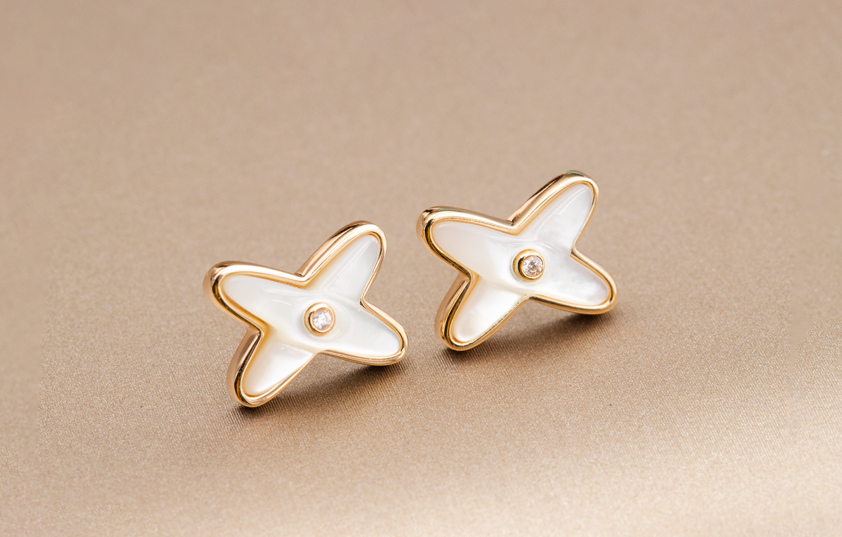[⭐Hevara Jewelry]JEUX DE WHITE MOP ROSE GOLD DIAMOND EARRINGS