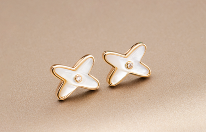 [⭐Hevara Jewelry]JEUX DE WHITE MOP ROSE GOLD DIAMOND EARRINGS