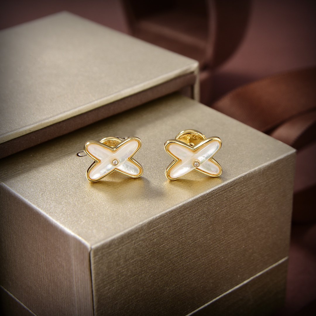 [⭐Hevara Jewelry]JEUX DE WHITE MOP GOLD DIAMOND EARRINGS
