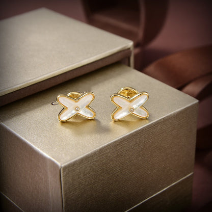 [⭐Hevara Jewelry]JEUX DE WHITE MOP GOLD DIAMOND EARRINGS