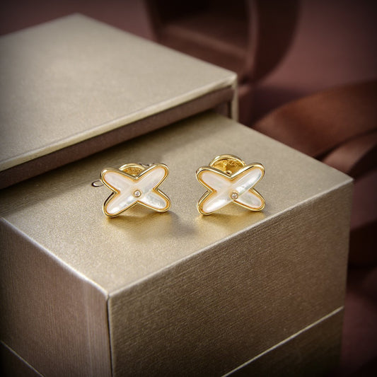 [⭐Hevara Jewelry]JEUX DE WHITE MOP GOLD DIAMOND EARRINGS