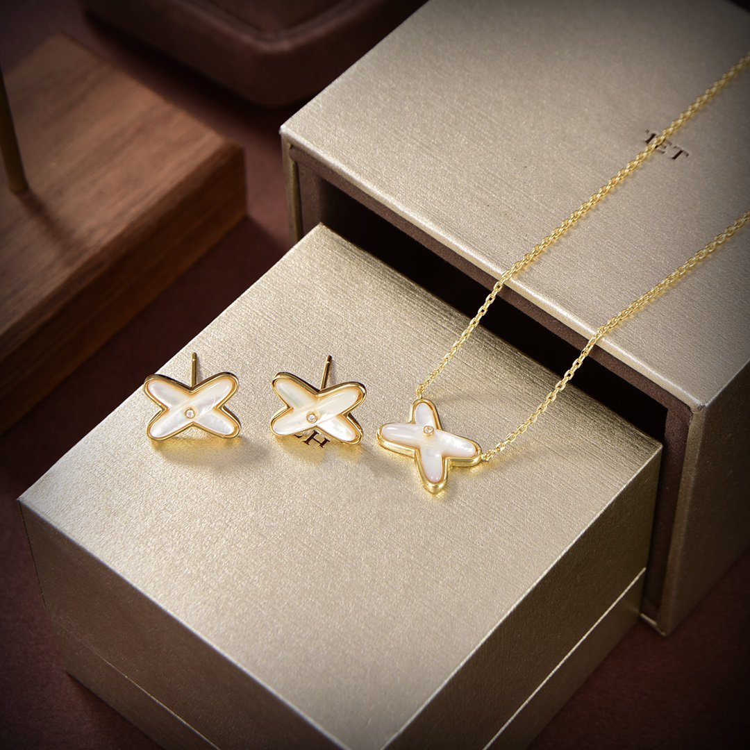 [⭐Hevara Jewelry]JEUX DE WHITE MOP GOLD DIAMOND EARRINGS