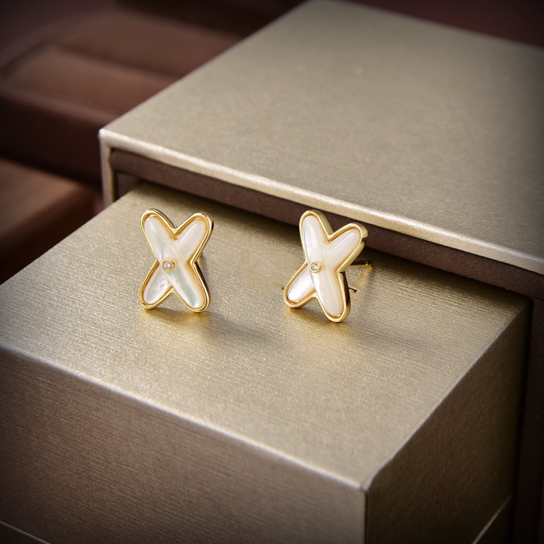 [⭐Hevara Jewelry]JEUX DE WHITE MOP GOLD DIAMOND EARRINGS
