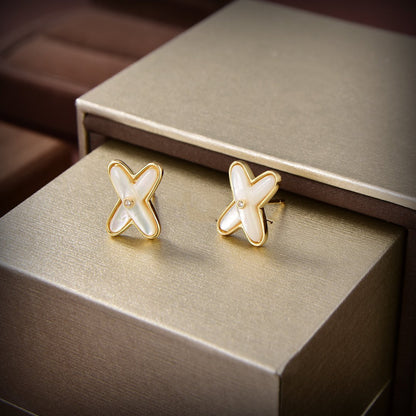 [⭐Hevara Jewelry]JEUX DE WHITE MOP GOLD DIAMOND EARRINGS