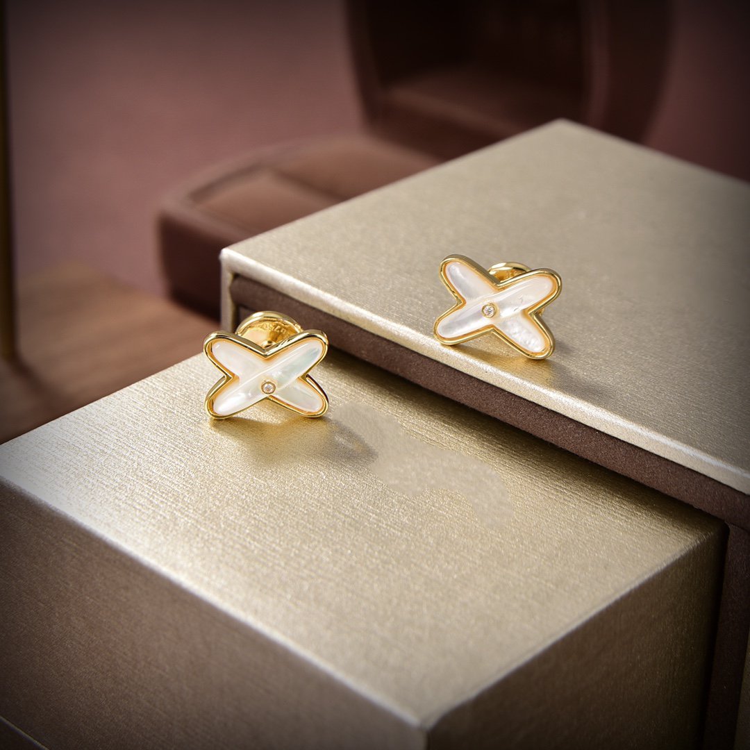 [⭐Hevara Jewelry]JEUX DE WHITE MOP GOLD DIAMOND EARRINGS