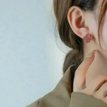 [⭐Hevara Jewelry]CLOVER MEDIUM 1 MOTIFS CARNELIAN  EARRINGS