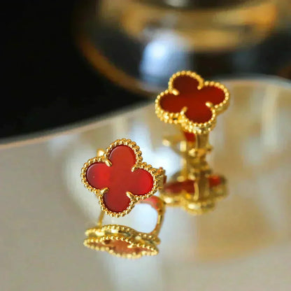 [⭐Hevara Jewelry]CLOVER MEDIUM 1 MOTIFS CARNELIAN  EARRINGS
