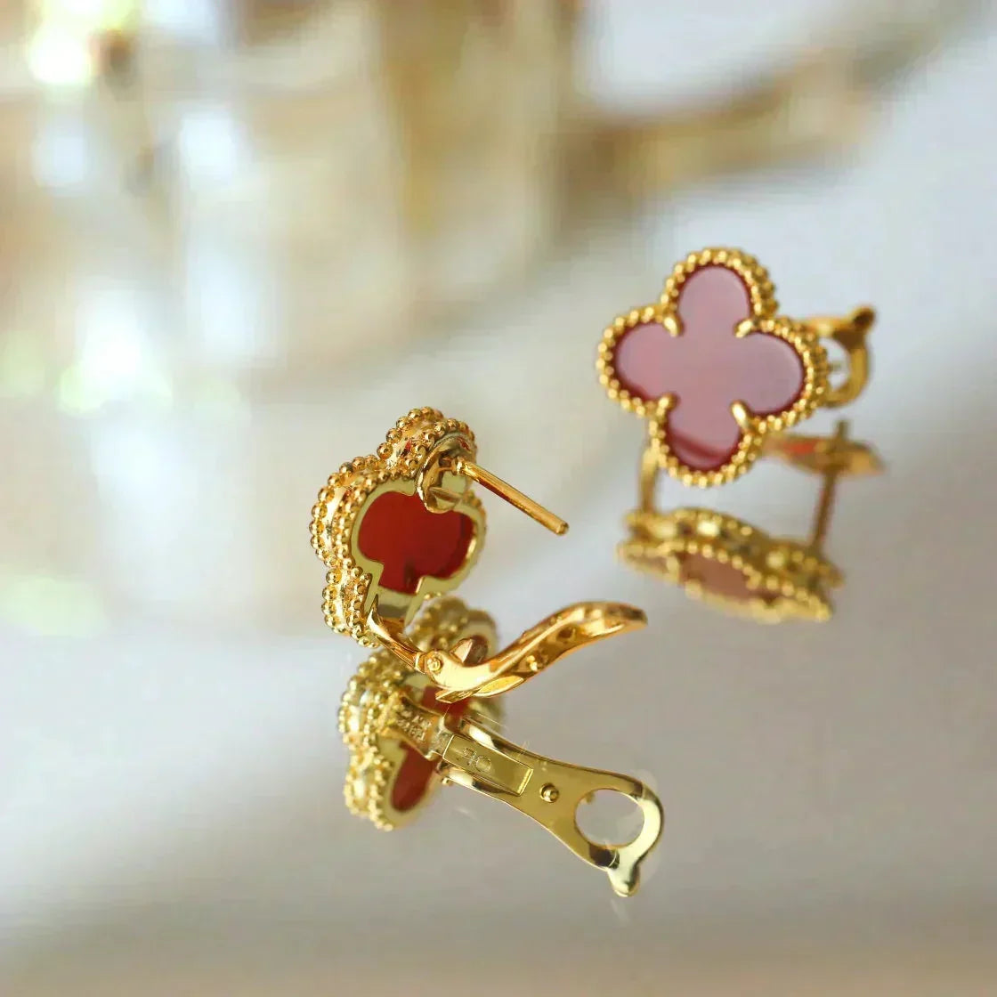 [⭐Hevara Jewelry]CLOVER MEDIUM 1 MOTIFS CARNELIAN  EARRINGS