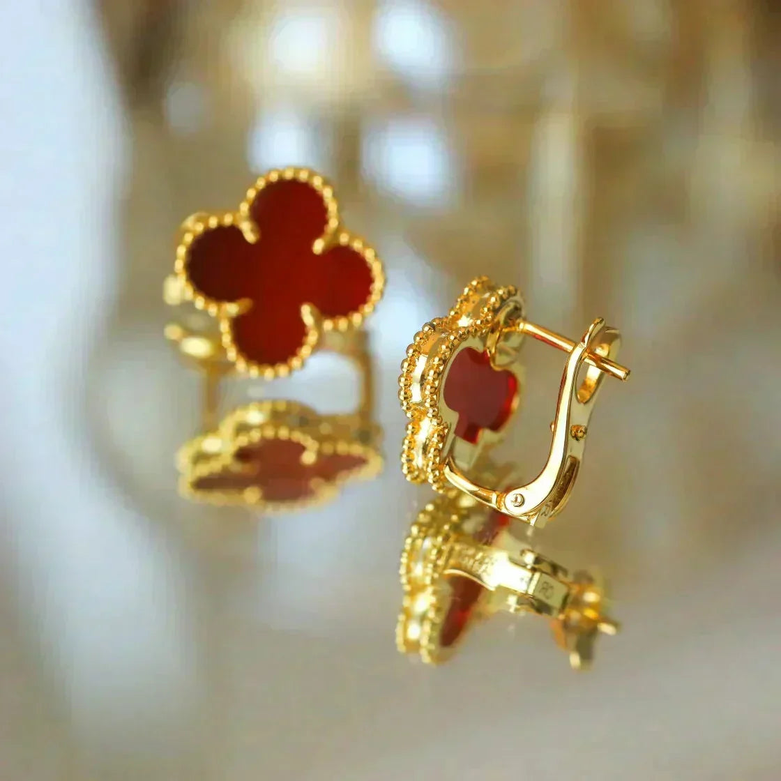 [⭐Hevara Jewelry]CLOVER MEDIUM 1 MOTIFS CARNELIAN  EARRINGS