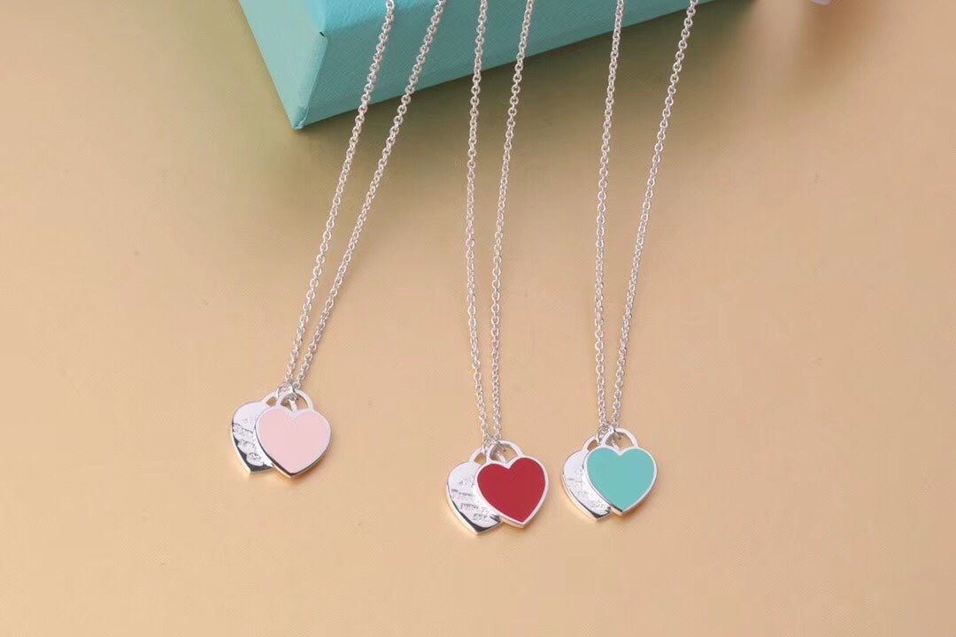 [Hevara Jewelry]DOUBLE HEART TAG PENDANT SILVER MINI NECKLACE