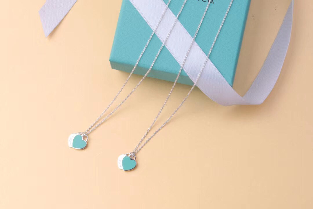 [Hevara Jewelry]DOUBLE HEART TAG PENDANT SILVER MINI NECKLACE