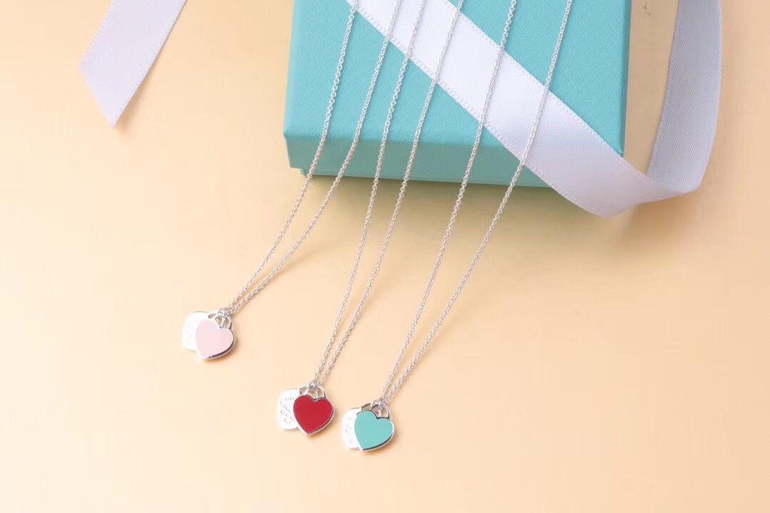 [Hevara Jewelry]DOUBLE HEART TAG PENDANT SILVER MINI NECKLACE