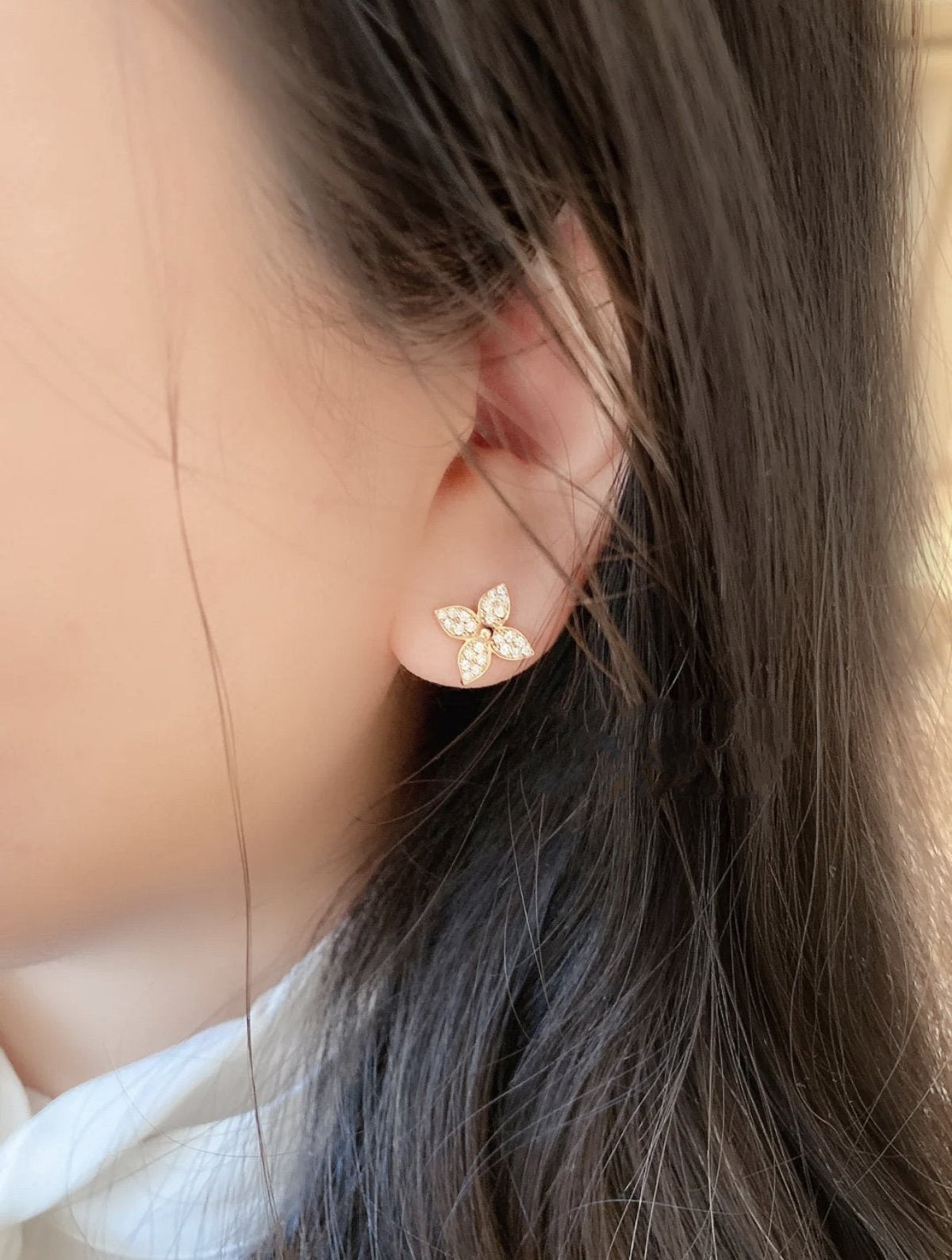 [⭐Hevara Jewelry]STAR BLOSSOM STUD EARRINGS PINK GOLD DIAMONDS