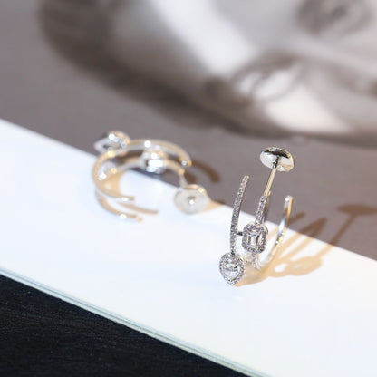 [⭐Hevara Jewelry]CREOLES MY TWIN 2 RANGS SILVER DIAMOND EARRINGS