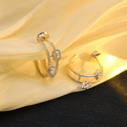 [⭐Hevara Jewelry]CREOLES MY TWIN 2 RANGS SILVER DIAMOND EARRINGS