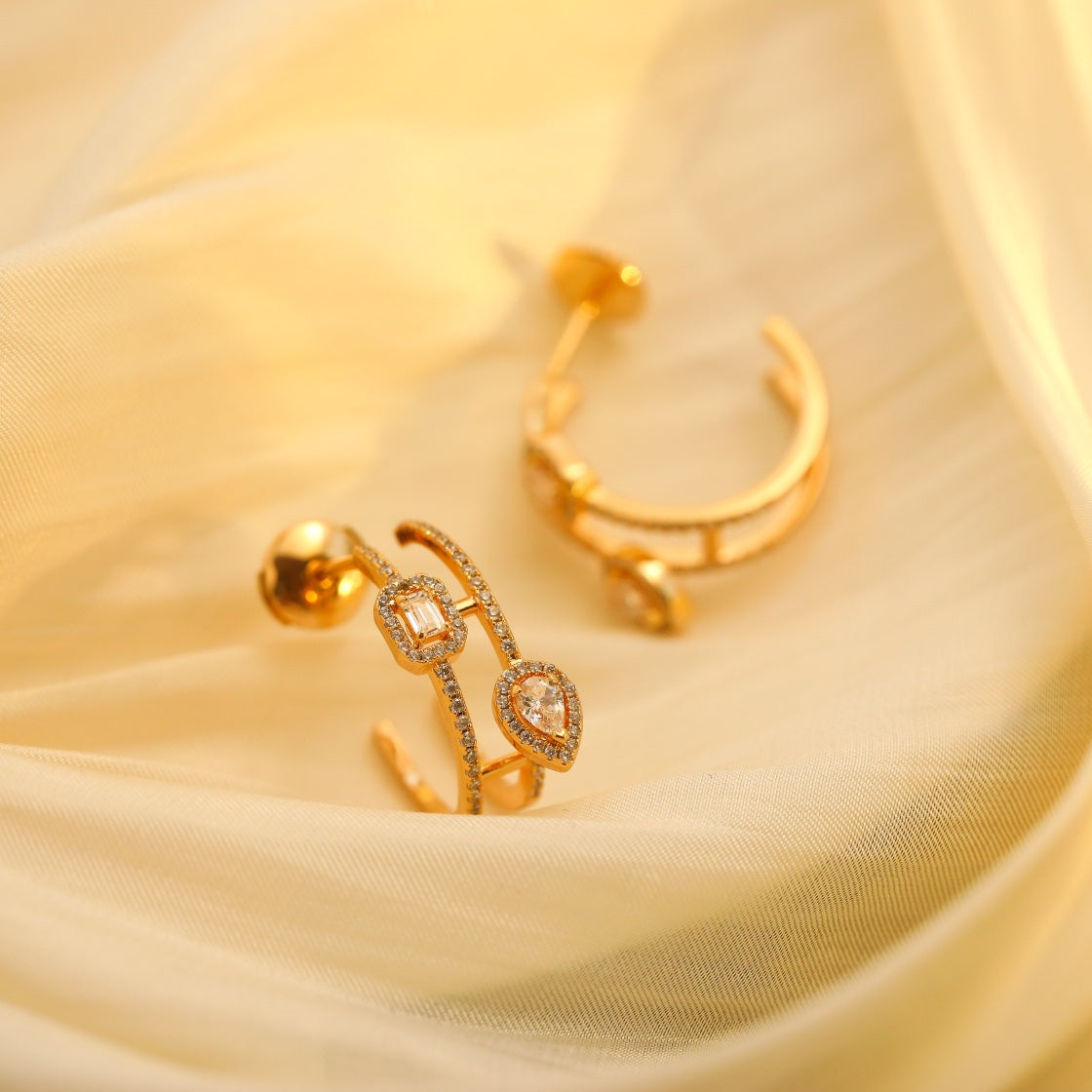 [⭐Hevara Jewelry]CREOLES MY TWIN 2 RANGS SILVER DIAMOND EARRINGS