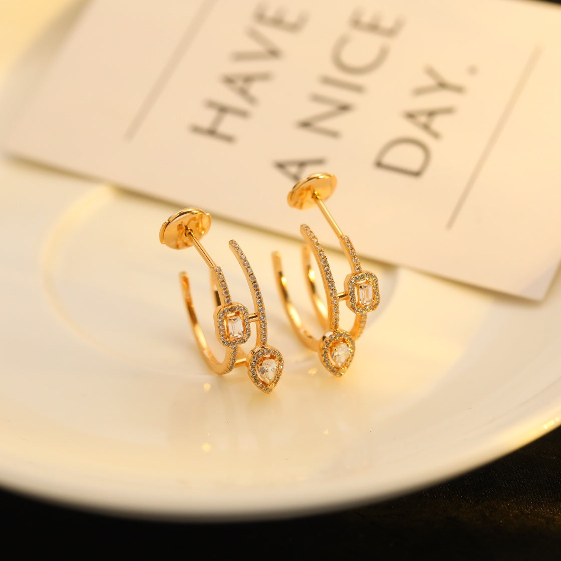 [⭐Hevara Jewelry]CREOLES MY TWIN 2 RANGS SILVER DIAMOND EARRINGS