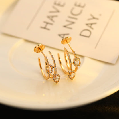 [⭐Hevara Jewelry]CREOLES MY TWIN 2 RANGS SILVER DIAMOND EARRINGS