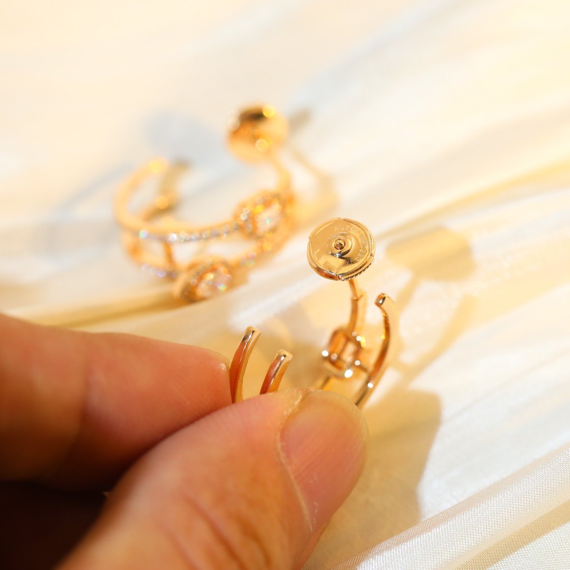 [⭐Hevara Jewelry]CREOLES MY TWIN 2 RANGS SILVER DIAMOND EARRINGS