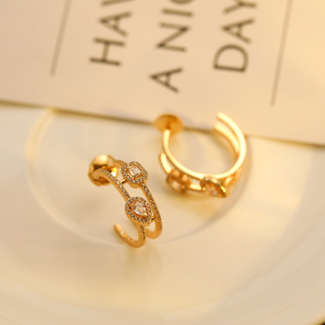 [⭐Hevara Jewelry]CREOLES MY TWIN 2 RANGS SILVER DIAMOND EARRINGS