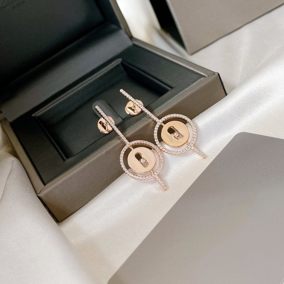 [⭐Hevara Jewelry]Demo MOVE ARROW PINK GOLD DIAMOND EARRINGS