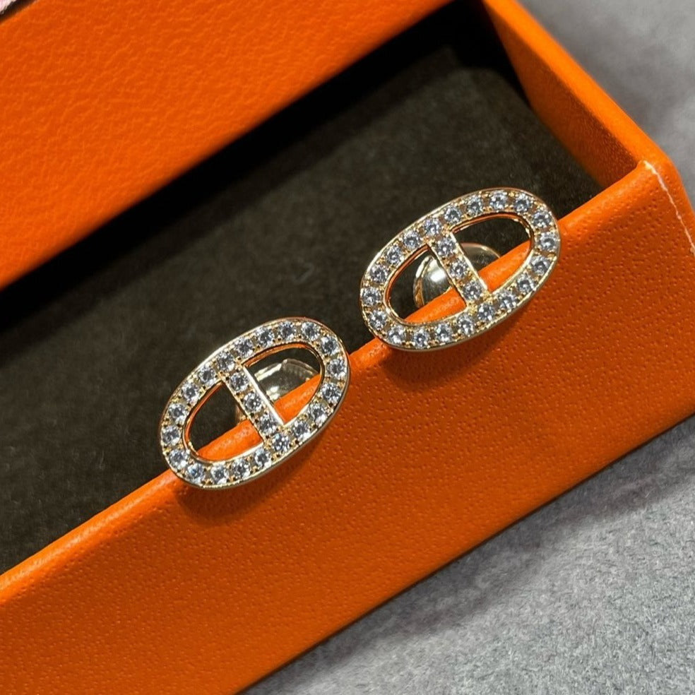 [⭐Hevara Jewelry]HM FULL DIAMOND PIG NOSE STUD EARRINGS