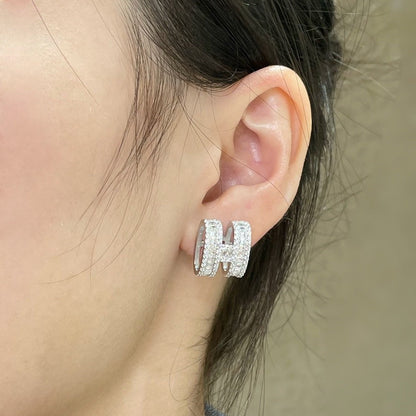 [⭐Hevara Jewelry]H STUD EARRINGS WITH SILVER DIAMONDS