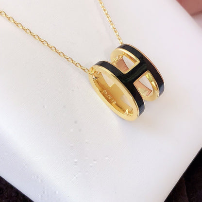 [⭐Hevara Jewelry]HM CLIC BLACK ENAMEL GOLD NECKLACE