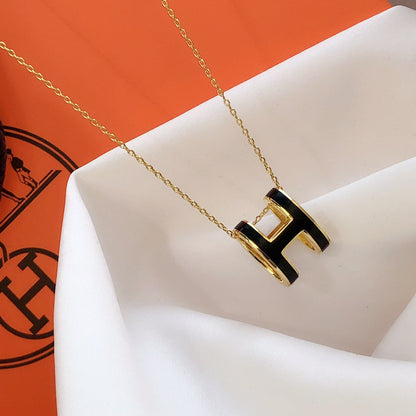 [⭐Hevara Jewelry]HM CLIC BLACK ENAMEL GOLD NECKLACE