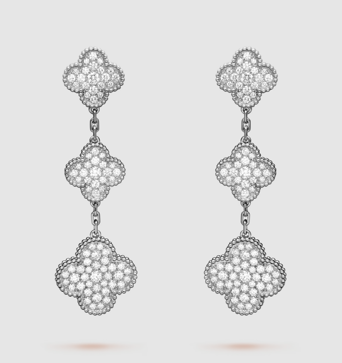 [⭐Hevara Jewelry]CLOVER 3 MOTIF DIAMOND SILVER DROP EARRINGS