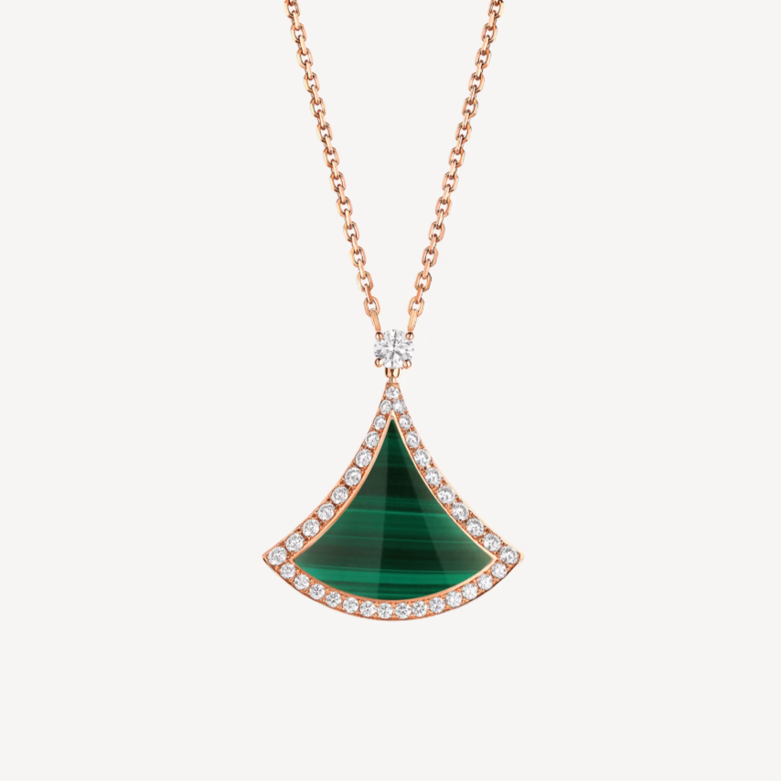 [⭐Hevara Jewelry]DREAM MALACHITE DIAMOND PAVED PINK GOLD NECKLACE