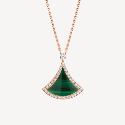 [⭐Hevara Jewelry]DREAM MALACHITE DIAMOND PAVED PINK GOLD NECKLACE