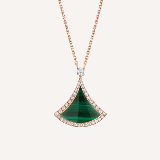 [⭐Hevara Jewelry]DREAM MALACHITE DIAMOND PAVED PINK GOLD NECKLACE