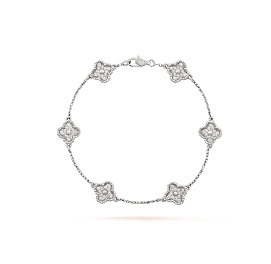 [⭐Hevara Jewelry]CLOVER 6 MOTIF SILVER DIAMOND BRACELET