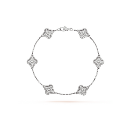 [⭐Hevara Jewelry]CLOVER 6 MOTIF SILVER DIAMOND BRACELET