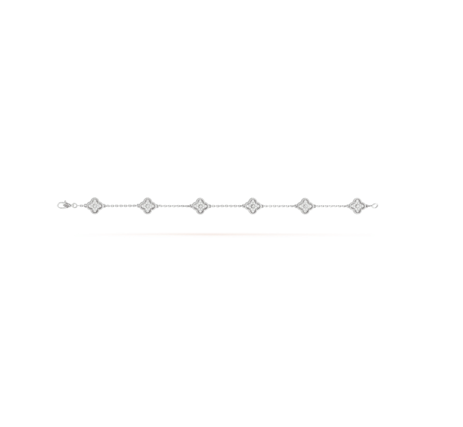 [⭐Hevara Jewelry]CLOVER 6 MOTIF SILVER DIAMOND BRACELET
