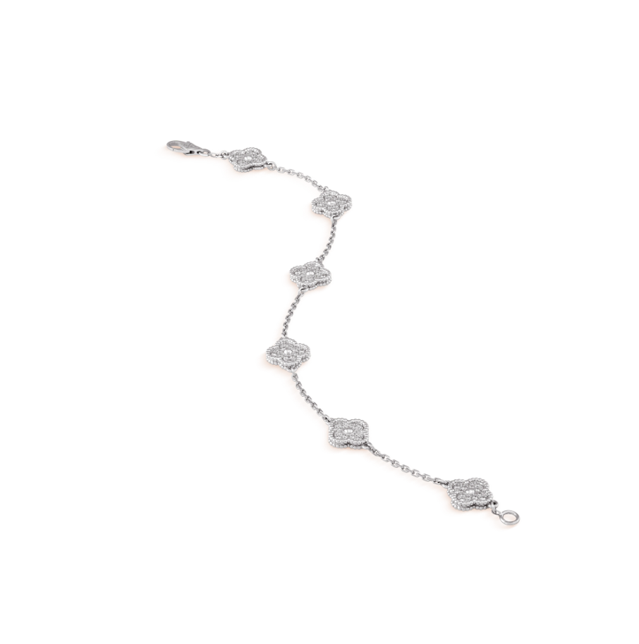 [⭐Hevara Jewelry]CLOVER 6 MOTIF SILVER DIAMOND BRACELET