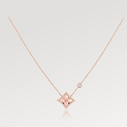 [⭐Hevara Jewelry]STAR PINK MOP 1 DIAMOND PINK GOLD NECKLACE