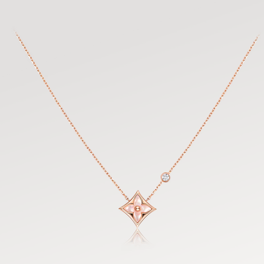 [⭐Hevara Jewelry]STAR PINK MOP 1 DIAMOND PINK GOLD NECKLACE