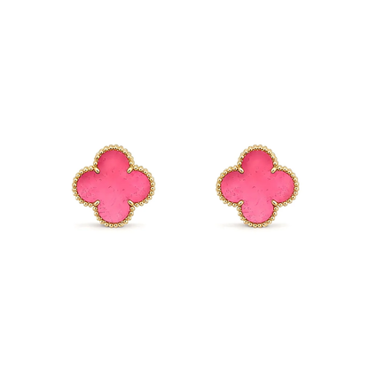 [⭐Hevara Jewelry]NEW CLOVER 15MM PINK ENAMEL STUD EARRINGS
