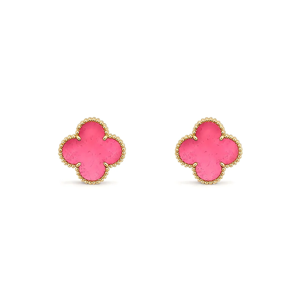 [⭐Hevara Jewelry]NEW CLOVER 15MM PINK ENAMEL STUD EARRINGS