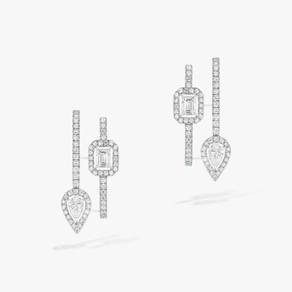 [⭐Hevara Jewelry]CREOLES MY TWIN 2 RANGS SILVER DIAMOND EARRINGS