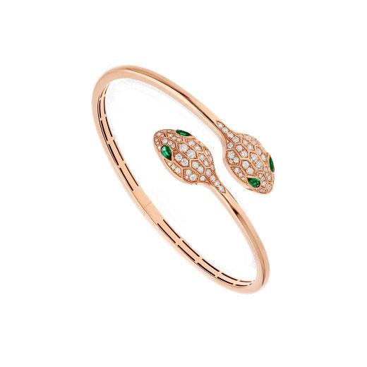 [⭐Hevara Jewelry]SERPENTI BRACELET PINK GOLD MALACHITE DIAMOND DOUBLE SNAKE