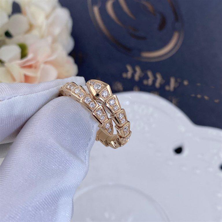 [⭐Hevara Jewelry]SERPENTI RING PINK GOLD DIAMOND PAVED 4MM