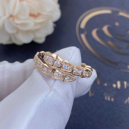 [⭐Hevara Jewelry]SERPENTI RING PINK GOLD DIAMOND PAVED 4MM