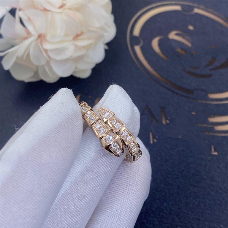 [⭐Hevara Jewelry]SERPENTI RING PINK GOLD DIAMOND PAVED 4MM