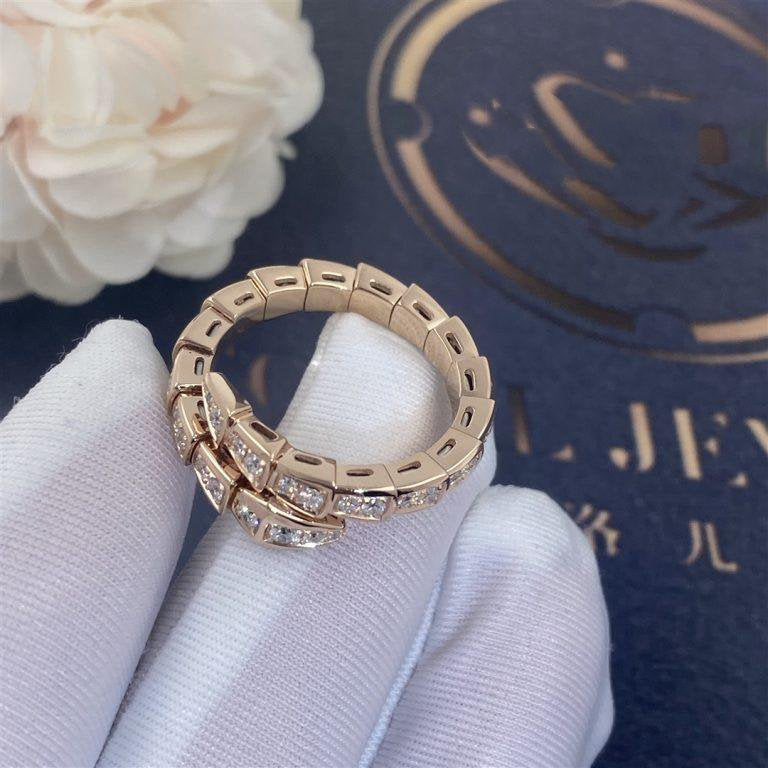 [⭐Hevara Jewelry]SERPENTI RING PINK GOLD DIAMOND PAVED 4MM