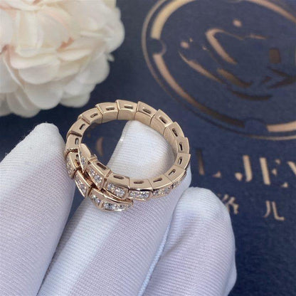 [⭐Hevara Jewelry]SERPENTI RING PINK GOLD DIAMOND PAVED 4MM